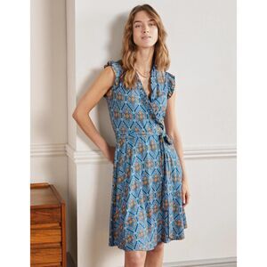 Boden Size 20 22 R US Boden Ruffle Fixed Wrap Jersey  Dress Blue Mosaic